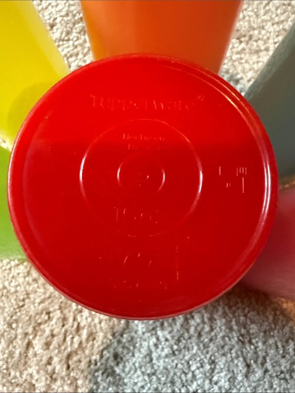 Tupperware set of 6 Colorful Plastic Tumblers - Yellow, Orange, Blue, Green, Red